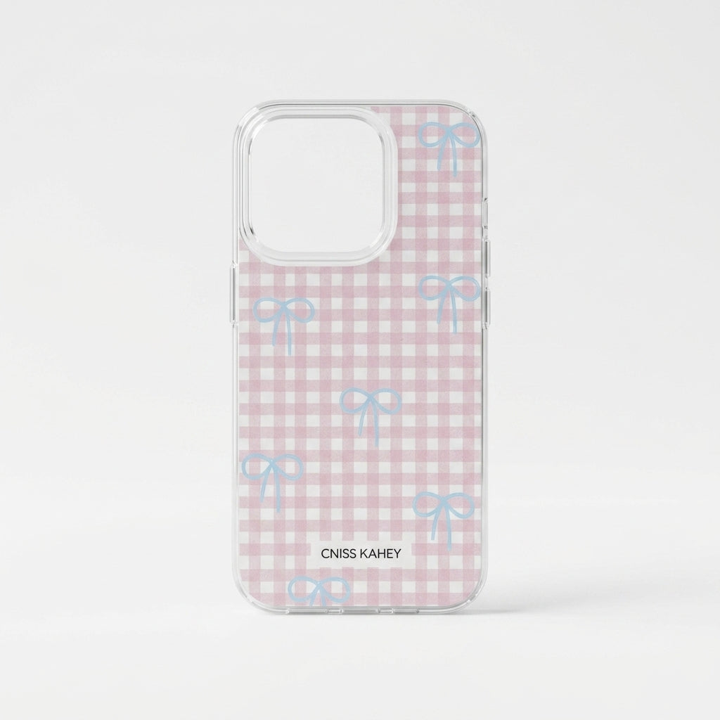 Pink Gingham Bow iPhone Case – Soft Coquette Style