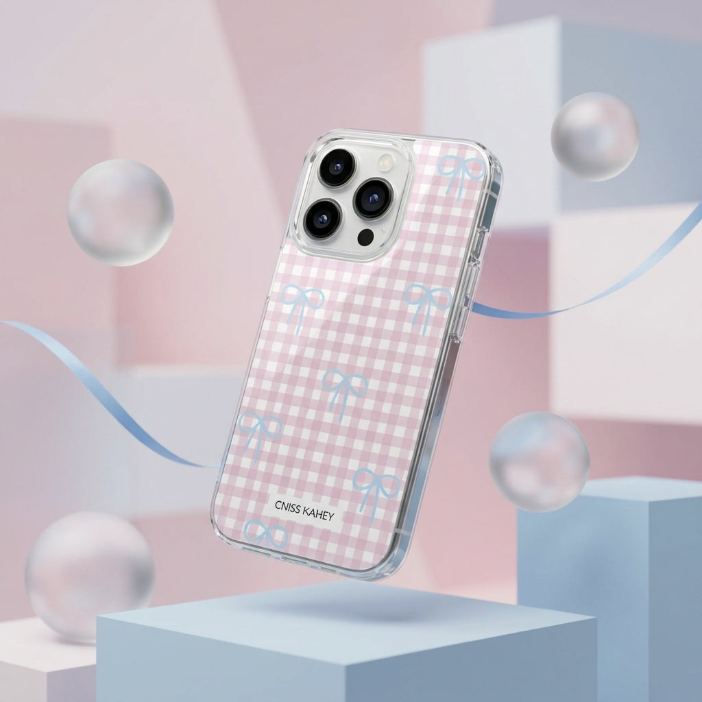 Pink Gingham Bow iPhone Case – Soft Coquette Style