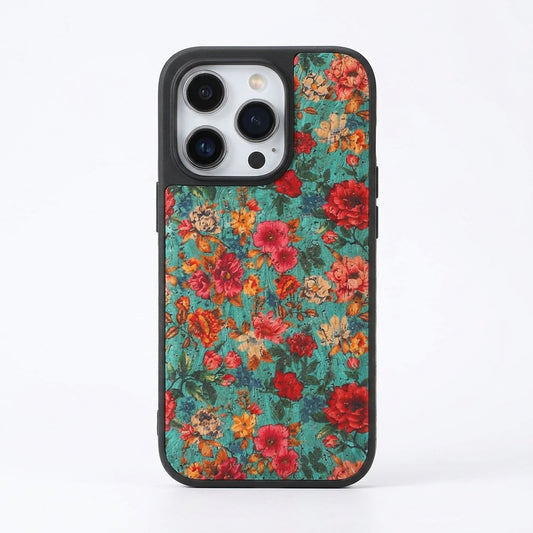 Vintage Floral Garden iPhone Case – Teal & Red Rose | MagSafe Compatible