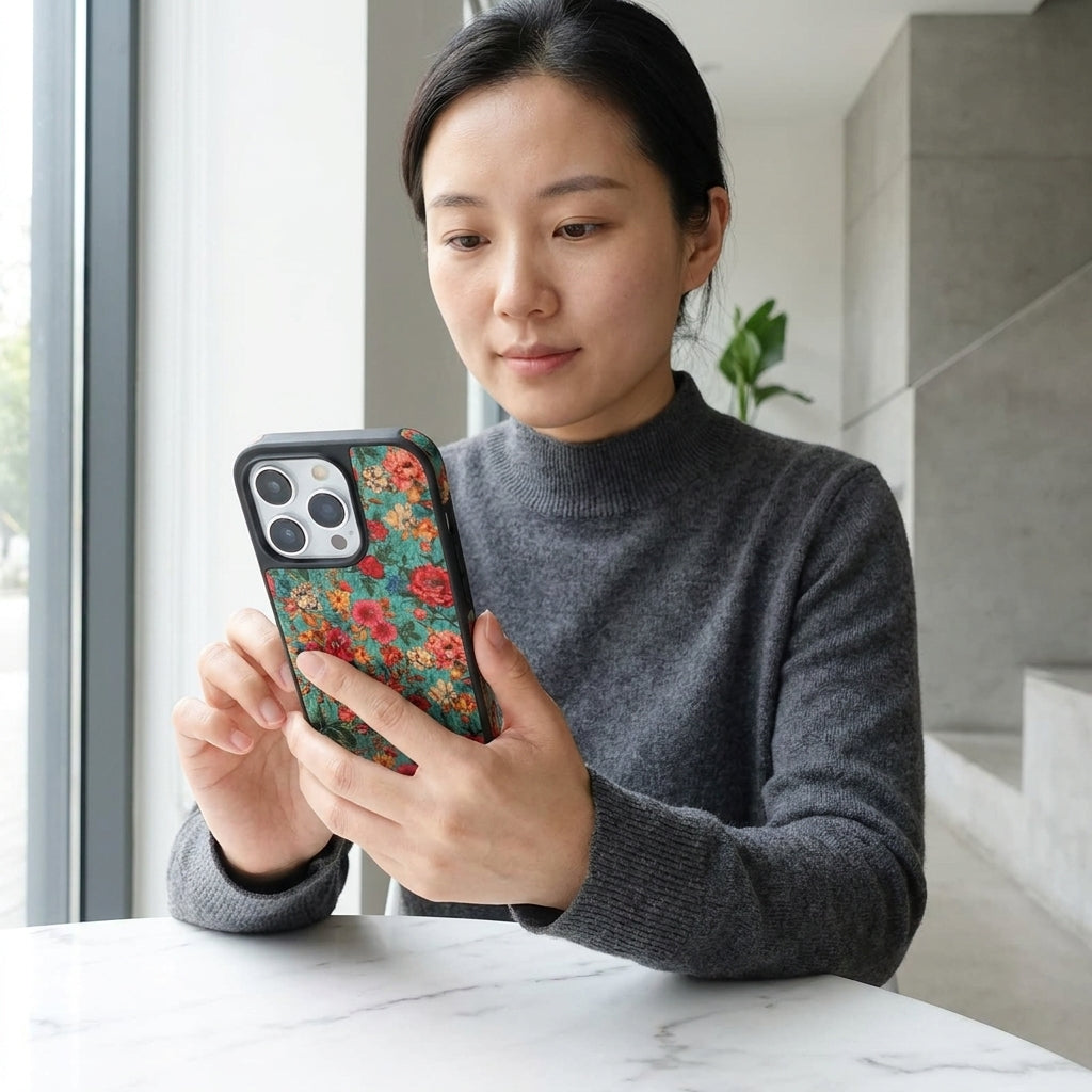 Vintage Floral Garden iPhone Case – Teal & Red Rose | MagSafe Compatible