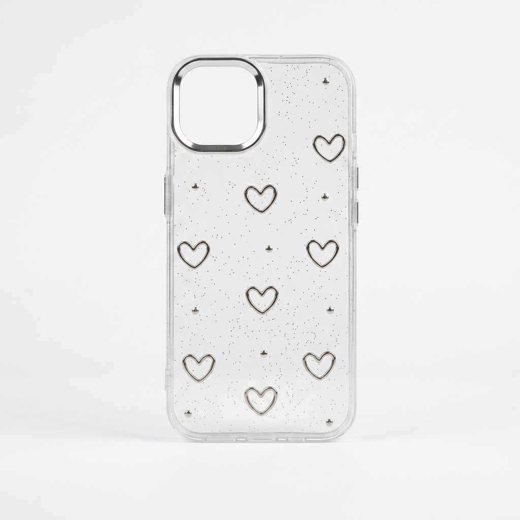 Glitter Heart Clear Silicone iPhone Case