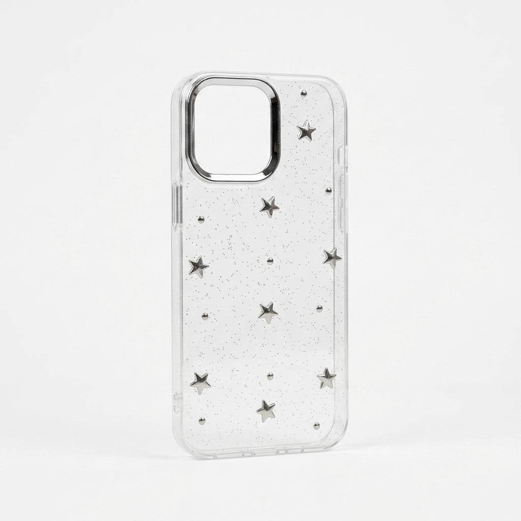 Silver Star Glitter Clear iPhone Case