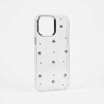 Silver Star Glitter Clear iPhone Case
