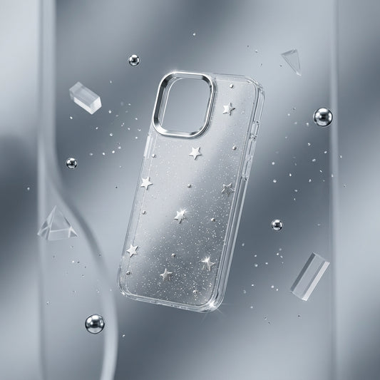 Silver Star Glitter Clear iPhone Case