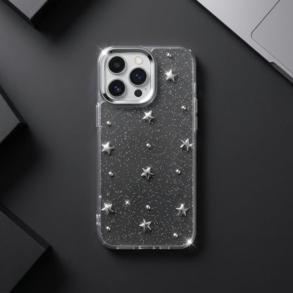Silver Star Glitter Clear iPhone Case