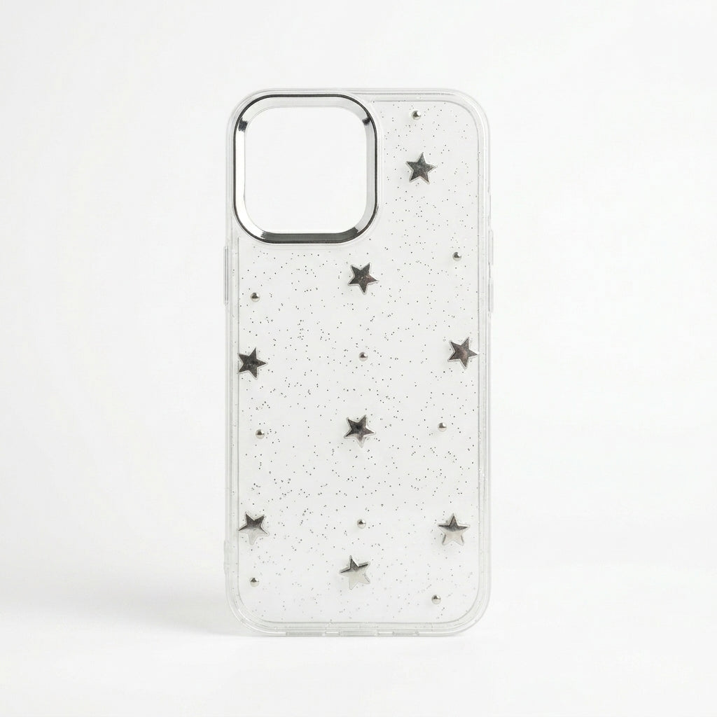 Silver Star Glitter Clear iPhone Case