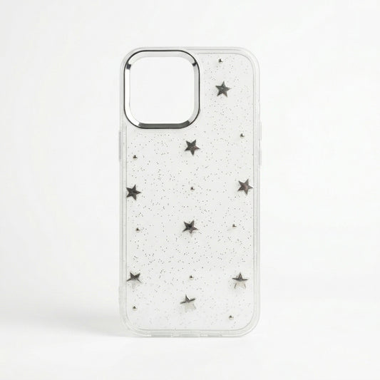 Silver Star Glitter Clear iPhone Case