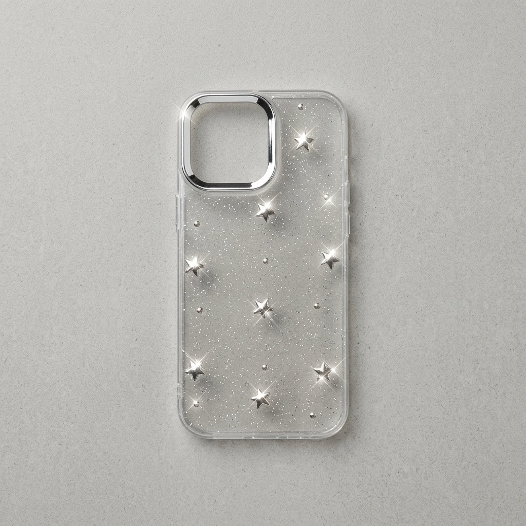 Silver Star Glitter Clear iPhone Case