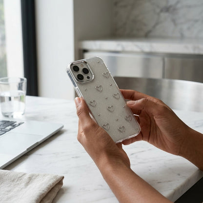 Glitter Heart Clear Silicone iPhone Case