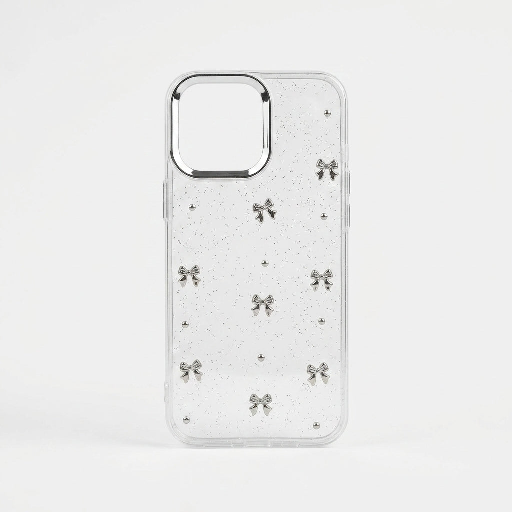 Silver Bow Glitter Clear iPhone Case