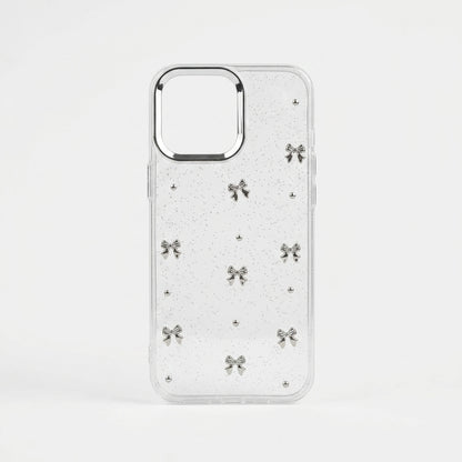 Silver Bow Glitter Clear iPhone Case