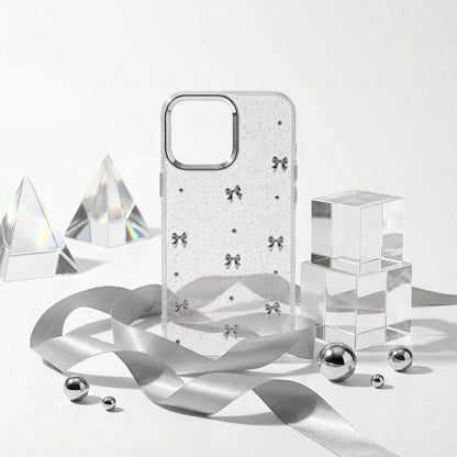Silver Bow Glitter Clear iPhone Case