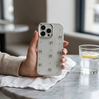 Silver Bow Glitter Clear iPhone Case