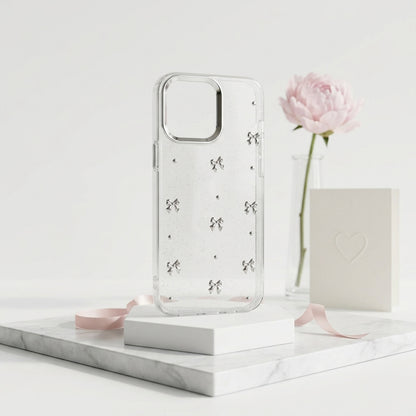 Silver Bow Glitter Clear iPhone Case