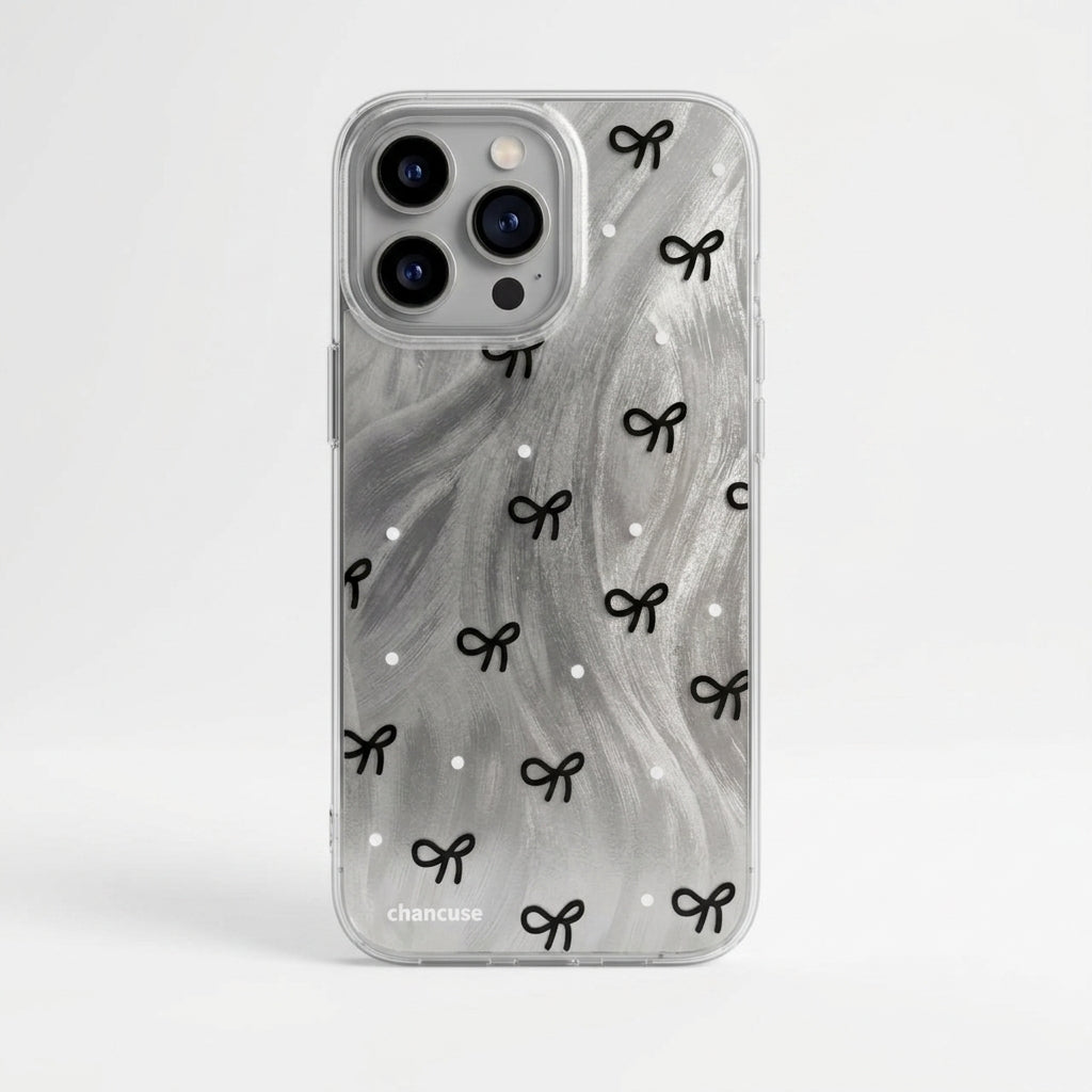 Black Bow Marble Clear iPhone Case