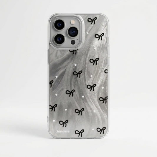 Black Bow Marble Clear iPhone Case