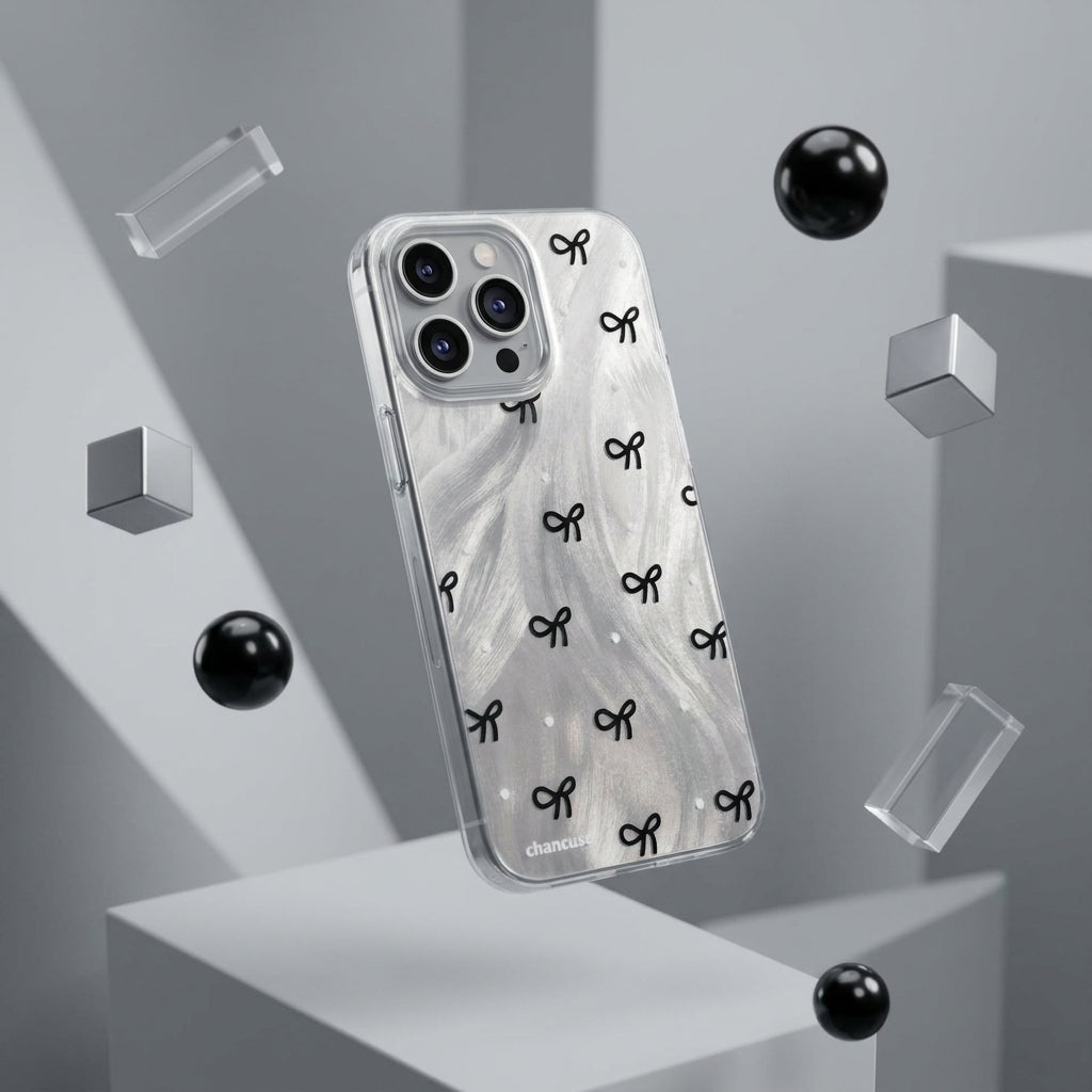 Black Bow Marble Clear iPhone Case