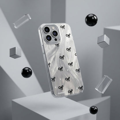 Black Bow Marble Clear iPhone Case