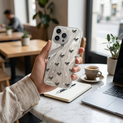 Black Bow Marble Clear iPhone Case