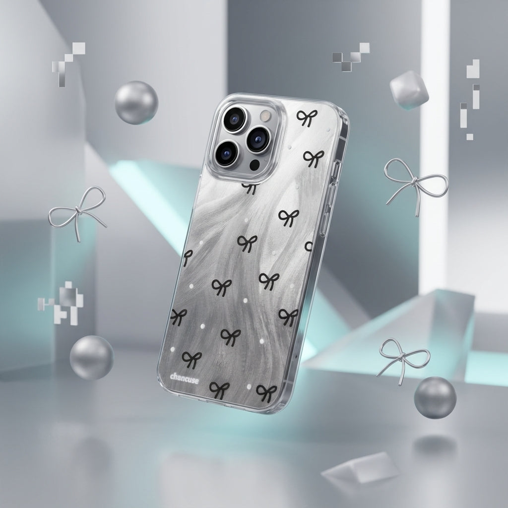 Black Bow Marble Clear iPhone Case