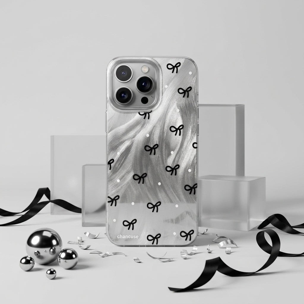Black Bow Marble Clear iPhone Case