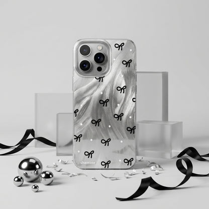 Black Bow Marble Clear iPhone Case