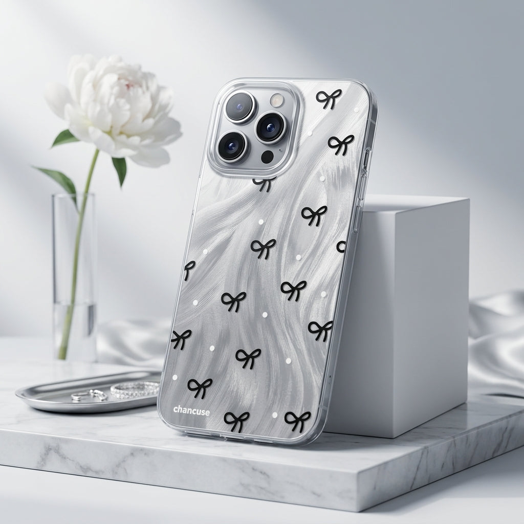 Black Bow Marble Clear iPhone Case
