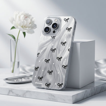 Black Bow Marble Clear iPhone Case