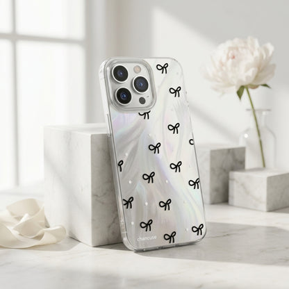 Black Bow Marble Clear iPhone Case