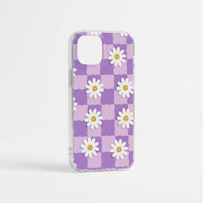 Daisy Smiley Checkered iPhone Case purple edition product shot on white background