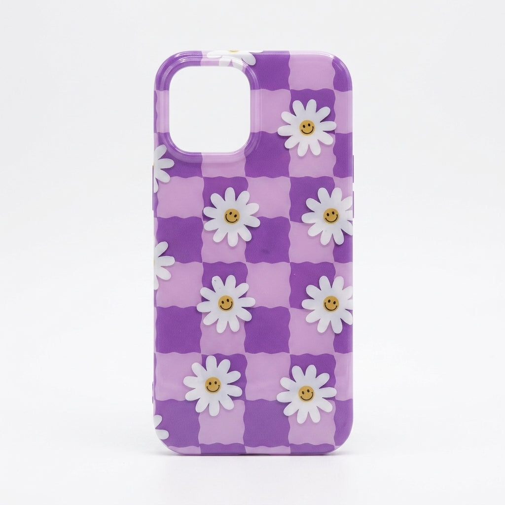 Daisy Smiley Checkered iPhone Case — Purple Edition