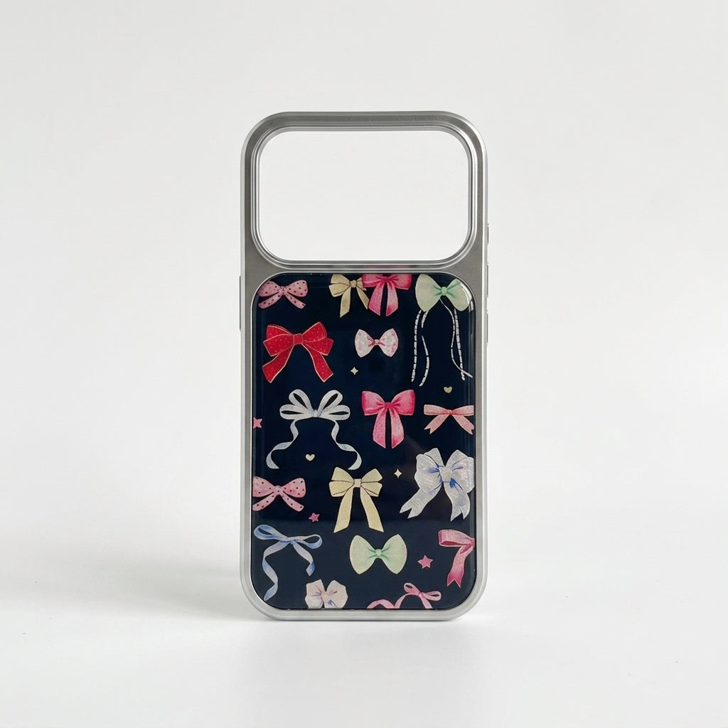 Bow Pattern iPhone Case coquette dark edition front view on white background
