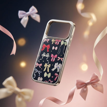 Bow Pattern iPhone Case coquette dark edition floating with ribbon bows bokeh background