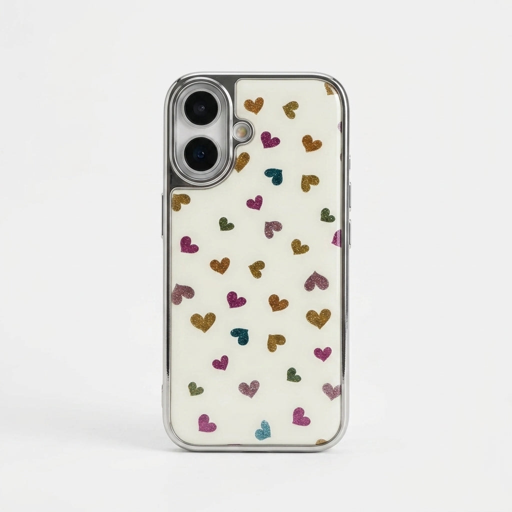 Cute Heart Print iPhone Case – Mint Back with Chrome Bumper | iPouch