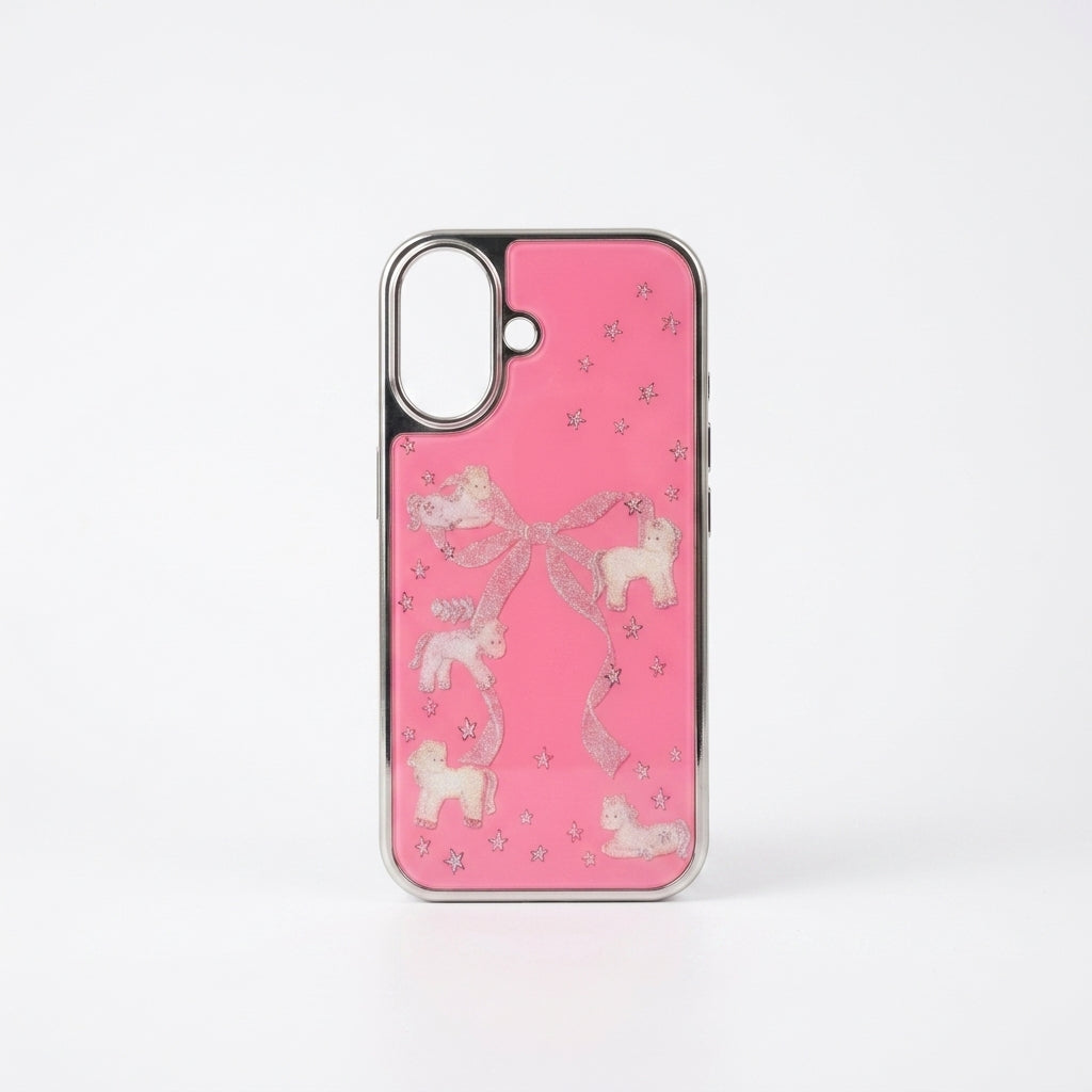 Pink Unicorn iPhone Case – Glitter Stars & Chrome Bumper | iPouch