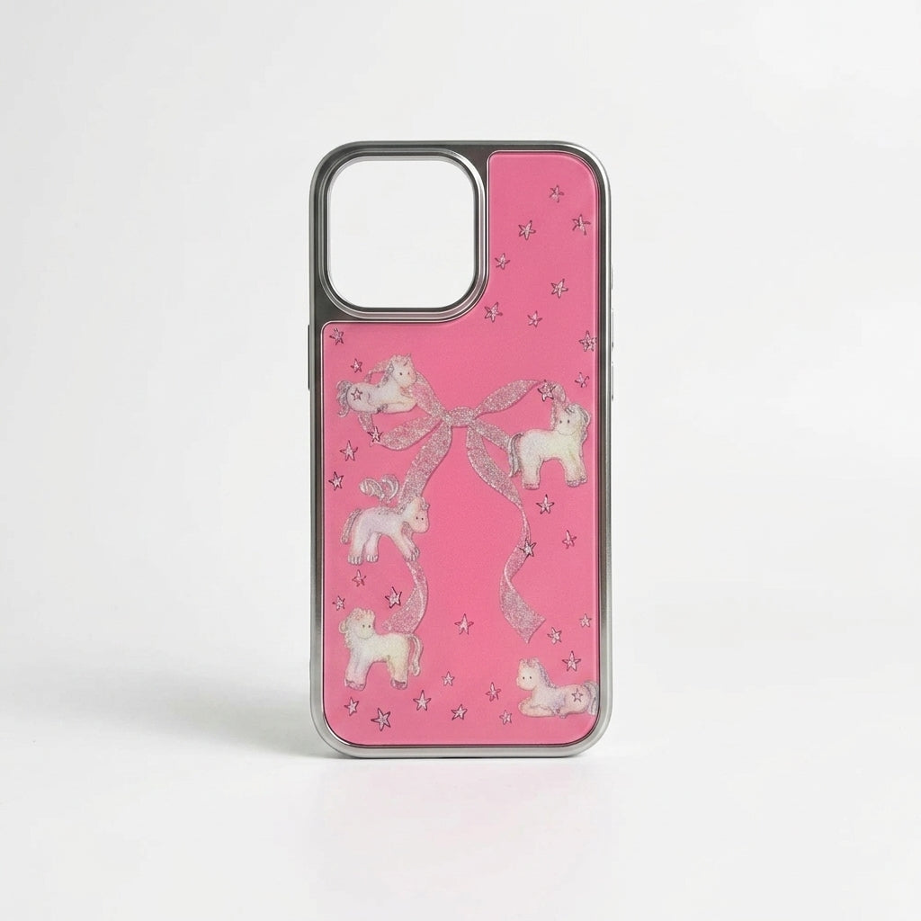 Pink Unicorn iPhone Case – Glitter Stars & Chrome Bumper | iPouch