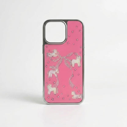 Pink Unicorn iPhone Case – Glitter Stars & Chrome Bumper | iPouch