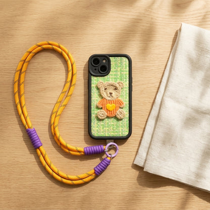 Green Teddy Bear Embroidered iPhone Case – Cute 3D Crochet Bear with Wrist Strap