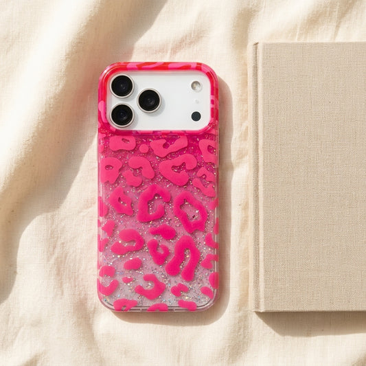 Pink Leopard Glitter iPhone Case – Hot Pink Ombre Sparkle