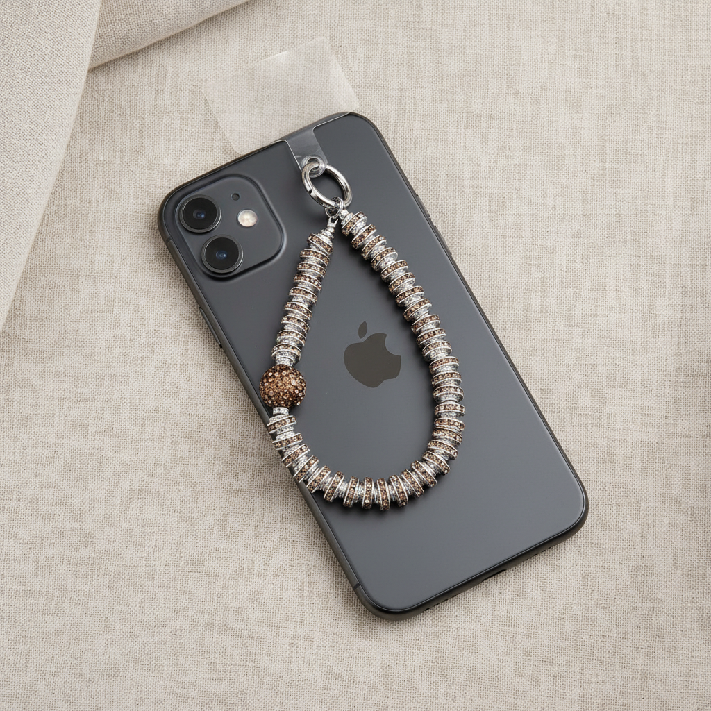 Silver Beaded Phone Charm - 3